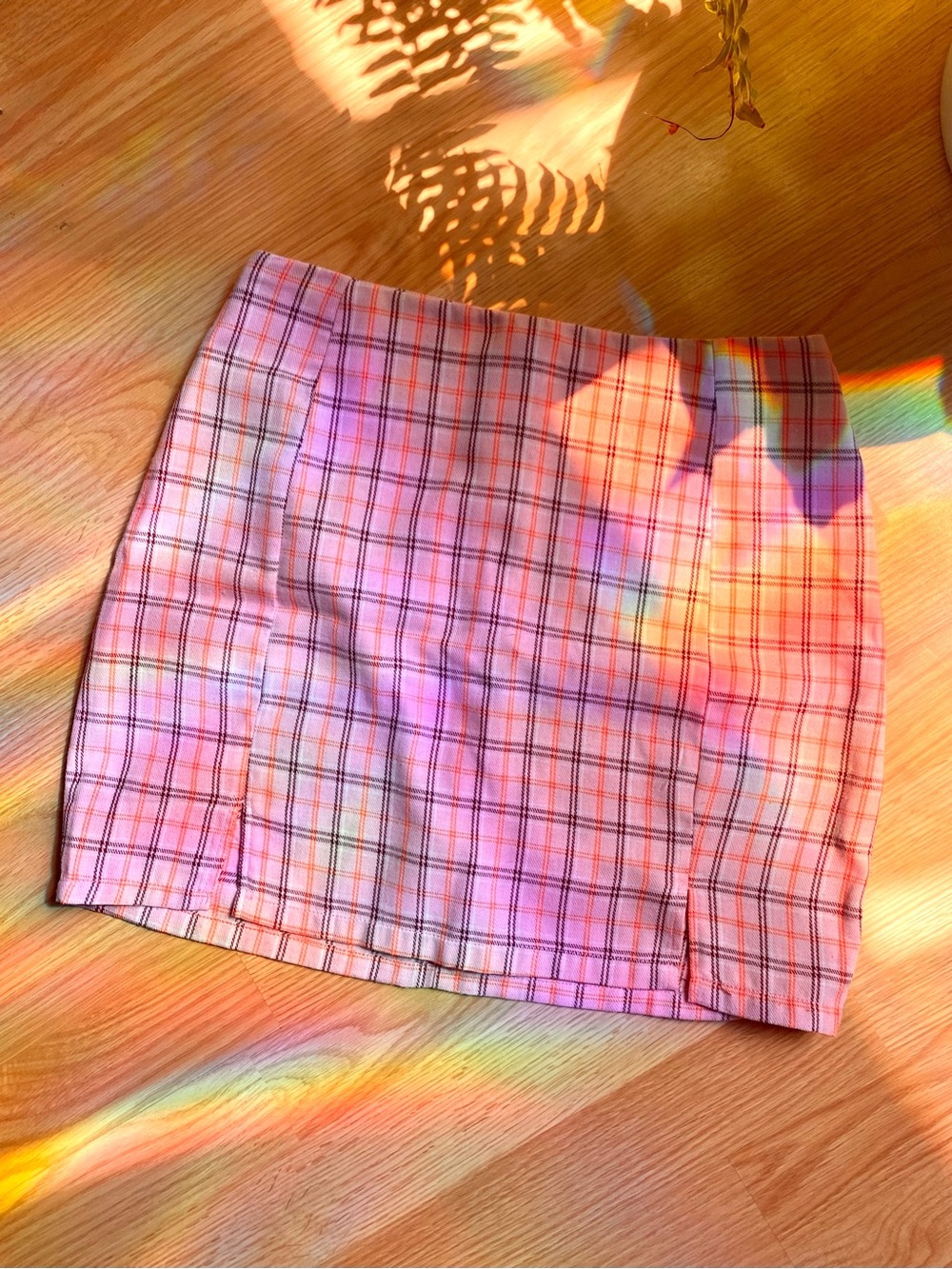 Pink Plaid Mini Skirt - Women's Slim Fit